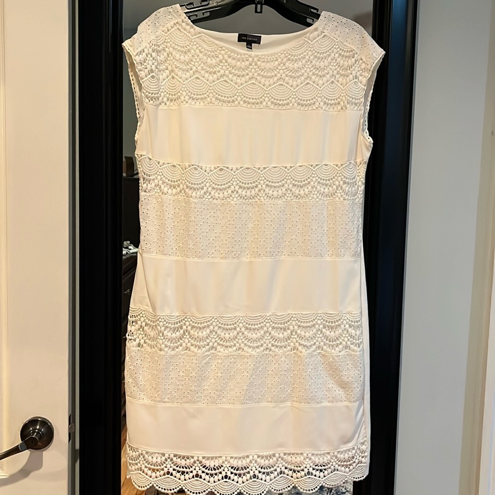 Size Large, limited, white crocheted front only dress